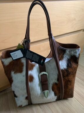 Cavalcanti Genuine Leather Tote Bag with Brown Trim